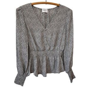 Sienna Sky Peplum Top Size Small Womens Black Cream Animal Print